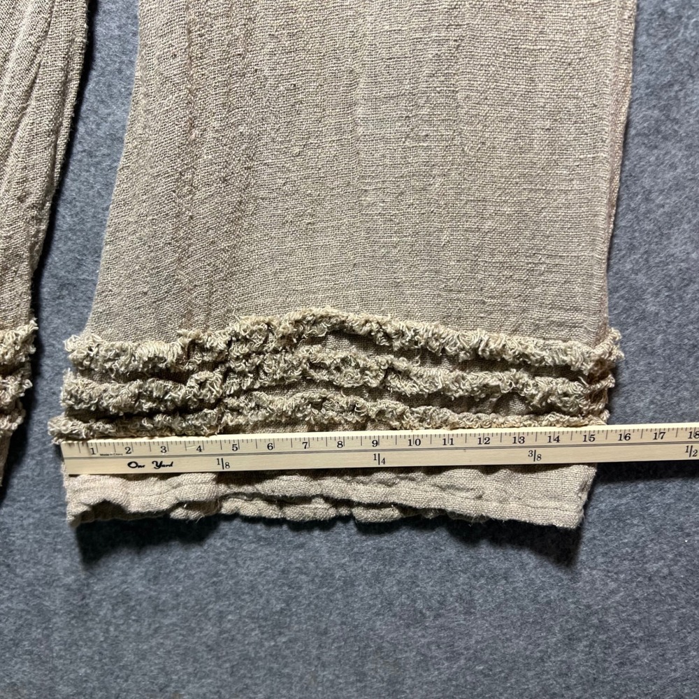 Paper Lace Textured 100% Linen Wide Leg Pants Boho Lagenlook Frayed Hem Pull On - Picture 4 of 8